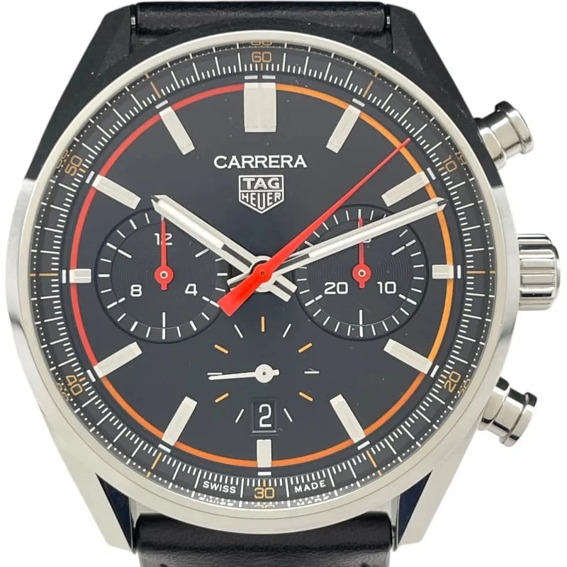 TAG HEUER CARRERA CALIBRE CHRONOGRAPH BLACK: Tag Heuer Carrera Calibre Chronograph Black Brand: TAG HEUER Type: Wrist watch Material: SS Color: Dial Color Black Size: case size 42mm / Case shape: Round face / Case thickness: 14mm Accessorie