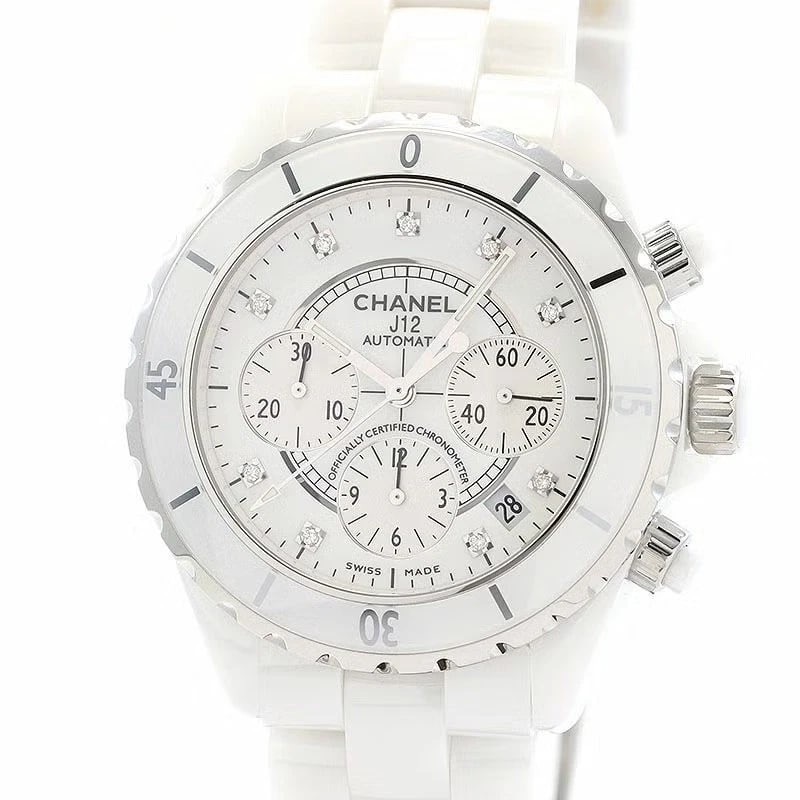 CHANEL J12 CHRONOGRAPH WATCH: Chanel J12 Chronograph WATCH Brand: CHANEL Type: Wrist watch Material: Ceramic Color: Dial Color white Size: [ Case size ] 41mm [ Arm circumference size ] 18.5cm Accessories: None Accessor