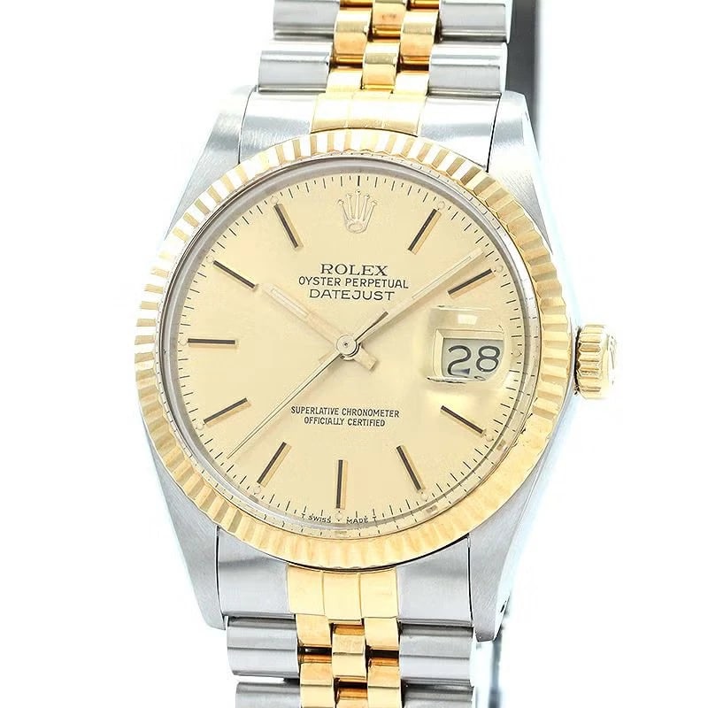 ROLEX OYSTER PERPETUAL DATEJUST: Rolex Oyster Perpetual Datejust Brand: ROLEX Type: Wrist watch Material: Stainless steel/18K yellow gold Color: Dial Color Champagne Gold Size: [ Case size ] 36mm [ Arm circumference size ] 18.5cm
