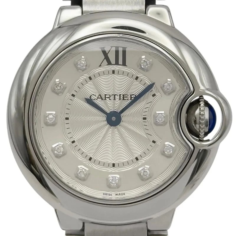 CARTIER BALLON BLEU SILVER: Cartier Ballon Bleu Silver Brand: Cartier Type: Wrist watch Material: Stainless steel Color: Dial Color Silver Size: [ Case size ] 28mm / Case thickness: 9.2mm [ Arm circumference size ] 15cm 
