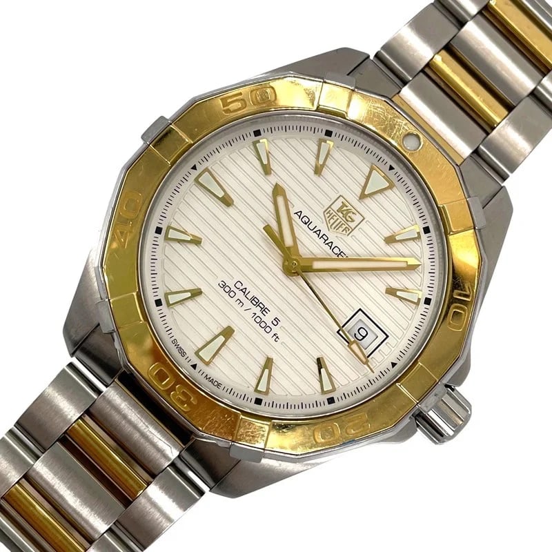 TAG HEUER AQUARACER SILVER × GOLD SS/YG WATCH: Tag Heuer Aquaracer Silver × Gold SS/YG WATCH Brand: TAG HEUER Type: Wrist watch Material: SS/YG Color: Dial Color Silver X Gold Size: [ Case size ] 41mm [ Arm circumference size ] 19.5cm Access