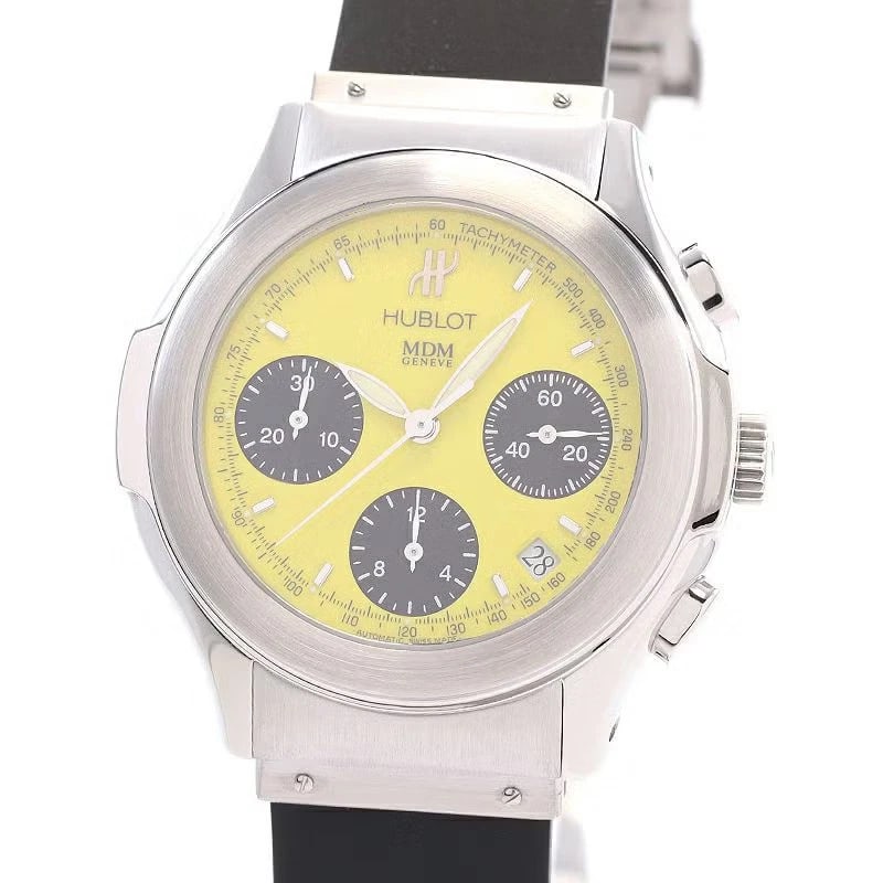 HUBLOT CHRONOGRAPH YELLOW BLACK WATCH: Hublot Chronograph yellow black WATCH Brand: HUBLOT Type: Wrist watch Material: ss Color: Dial Color yellow black Size: [ Case size ] 40mm [ Arm circumference size ] 16.5cm Accessories: None