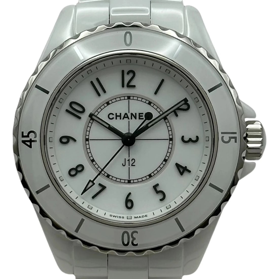CHANEL J12 WHITE LACQUER CERAMIC WATCH: Chanel J12 White Lacquer Ceramic WATCH Brand: CHANEL Type: Wrist watch Material: ceramic Color: Dial Color White Size: [ Case size ] 33mm / Case thickness: 12.9mm [ Arm circumference size ] 17cm