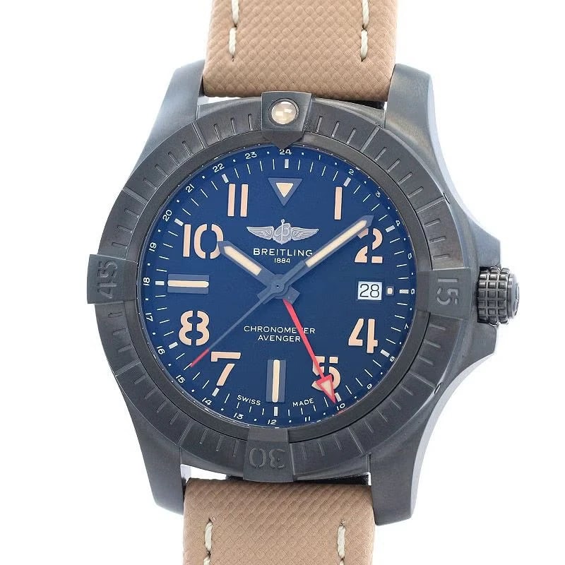 BREITLING AVENGER WATCH: Breitling Avenger WATCH Brand: BREITLING Type: Wrist watch Material: Military calfskin/SS (black DLC) buckle Color: Dial Color blue Size: [ Case size ] 45mm Accessories: None Accessories N