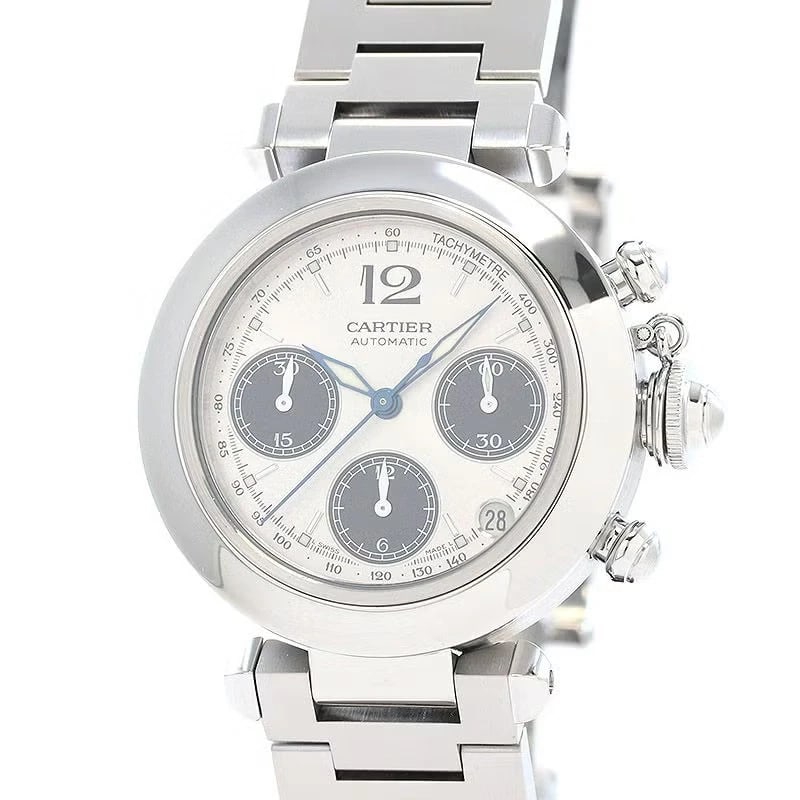 CARTIER PASHA CHRONOGRAPH WATCH: Cartier Pasha Chronograph WATCH Brand: CARTIER Type: Wrist watch Material: ss Color: Dial Color silver/black Size: [ Case size ] 36mm [ Arm circumference size ] 17.5cm Accessories: None