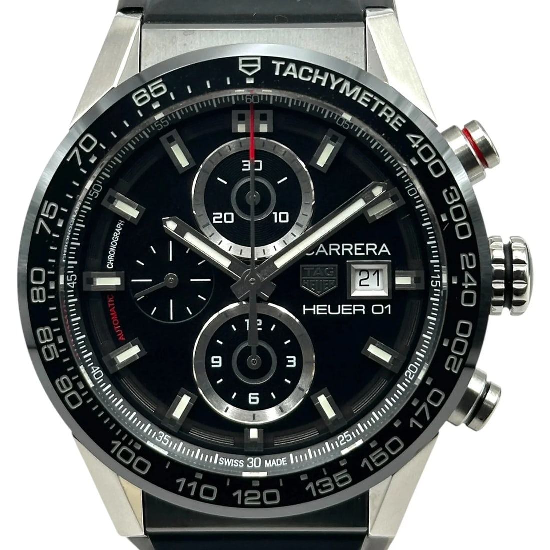 TAG HEUER CARRERA CALIBRE CHRONOGRAPH BLACK WATCH: TAG Heuer Carrera Calibre Chronograph Black WATCH Brand: TAG HEUER Type: Wrist watch Material: Stainless steel Color: Dial Color Black Size: [ Case size ] 43mm [ Arm circumference size ] 15cm Acc