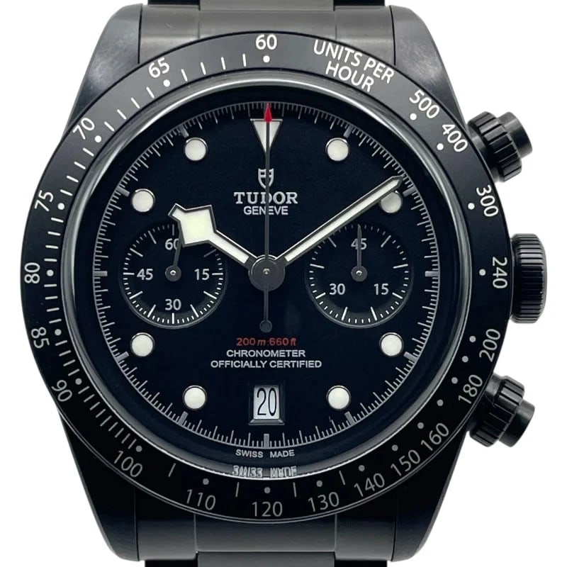 TUDOR BLACK CHRONO WATCH: Tudor Black Chrono WATCH Brand: TUDOR Type: Wrist watch Material: SS Color: Dial Color Black Size: [ Case size ] 41mm / Case shape: Round face / Case thickness: 14.3mm [ Arm circumference size ] 1