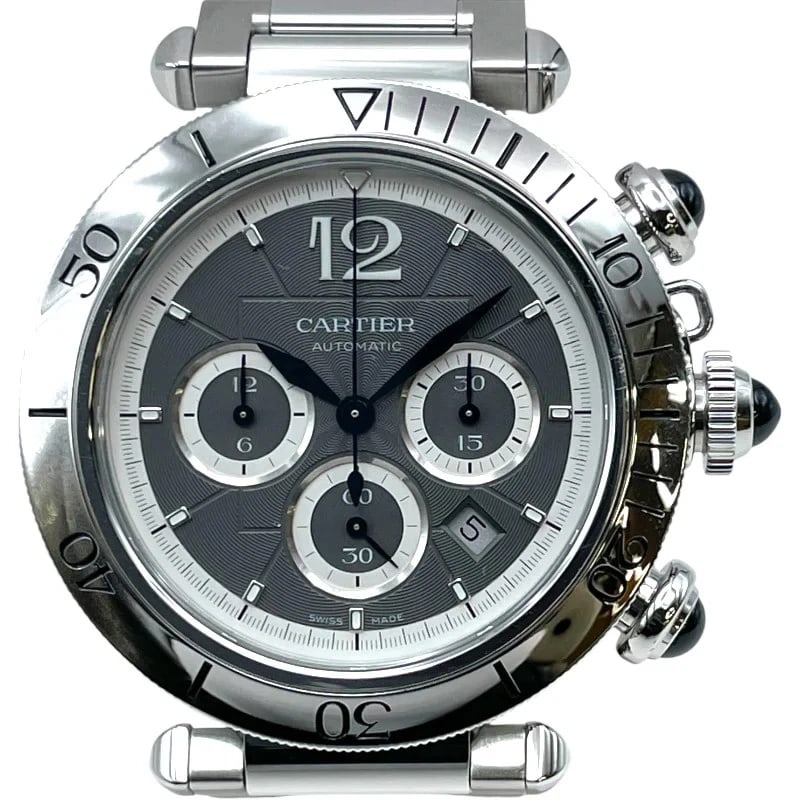 CARTIER PASHA CHRONOGRAPH GREY WATCH: Cartier Pasha Chronograph Grey WATCH Brand: Cartier Type: Wrist watch Material: SS Color: Dial Color Gray Size: [ Case size ] 41mm / Case shape: Round face / Case thickness: 12.2mm [ Arm