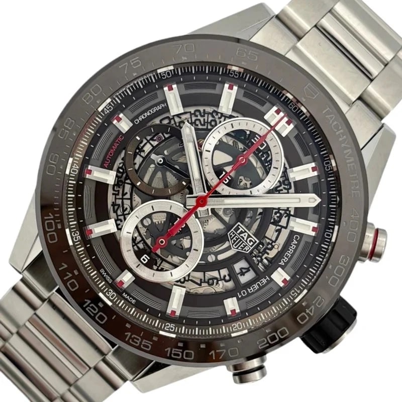 TAG HEUER CARRERA CALIBRE CHRONOGRAPH SKELETON: Tag Heuer Carrera Calibre Chronograph Skeleton Brand: TAG HEUER Type: Wrist watch Material: SS Color: Dial Color Skeleton Size: [ Case size ] 43mm [ Arm circumference size ] 16.5cm Accessories: N