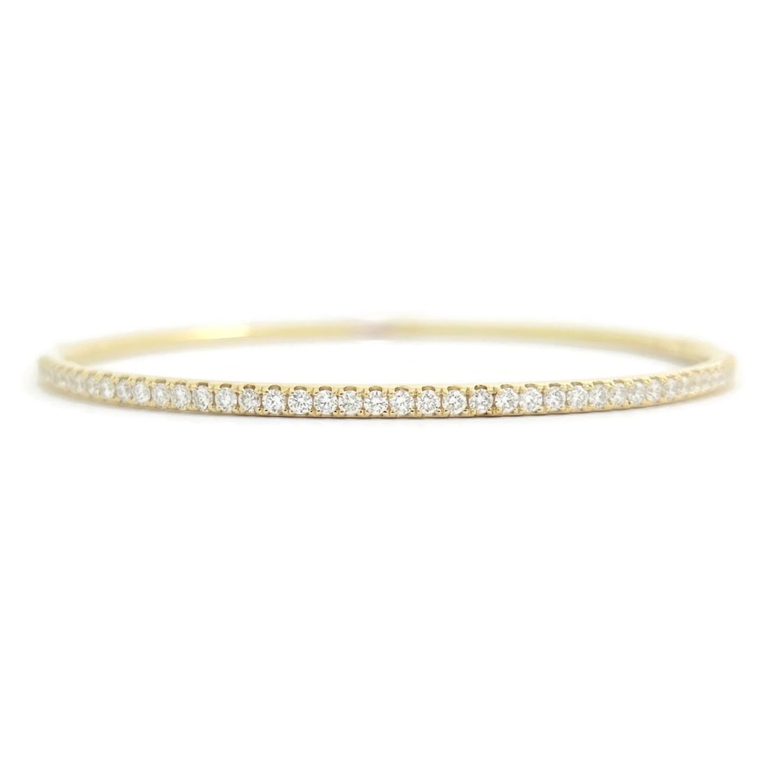 THIN ROUND DIAMOND BANGLE BRACELET 14K YELLOW GOLD: Thin Round Diamond Bangle Bracelet 14K Yellow Gold Brand: Unbranded Type: Bracelet Material: 14K yellow gold, Main Stone/Creation Natural Color: Gold Size: Length: 6.5 inches Width: 2.4 mm Access