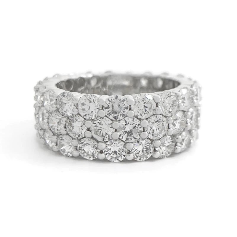 WIDE 3-ROW ROUND DIAMOND ETERNITY RING STATEMENT BAND: Wide 3-Row Round Diamond Eternity Ring Statement Band Brand: Unbranded Type: Ring Material: 14K white gold, Main Stone/Creation Natural Color: White Size: 6.75 US Accessories: None Accesso