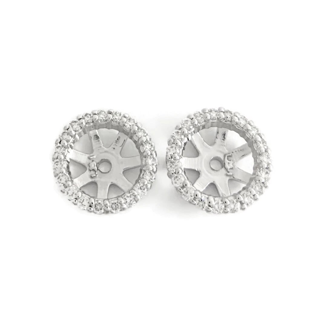 ROUND DIAMOND HALO EARRING JACKETS ENHANCERS 14K WHITE GOLD: Round Diamond Halo Earring Jackets Enhancers 14K White Gold Brand: Unbranded Type: Earrings Material: 14K white gold, Main Stone/Creation Natural Color: White Size: Diameter: 10.4 mm Accessories: