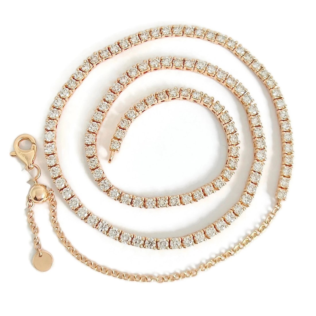 DIAMOND TENNIS CHOKER NECKLACE 14K PINK ROSE GOLD: Diamond Tennis Choker Necklace 14K Pink Rose Gold Brand: Unbranded Type: Necklace Material: 14K rose gold, Main Stone/Creation Natural Color: Pink Size: Length: adjUS table 11.5 - 14.25 inches Wid