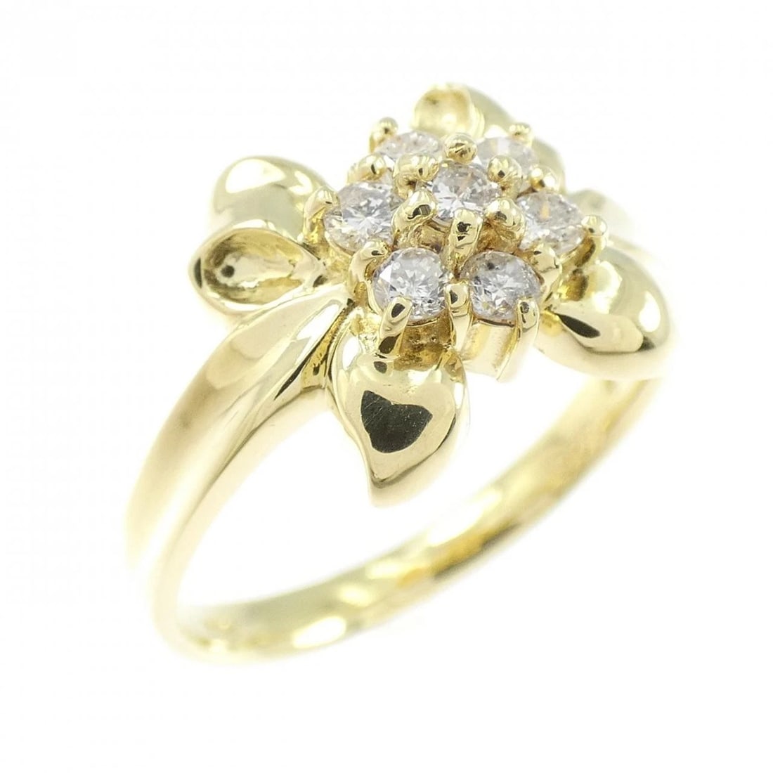 K18YG FLOWER DIAMOND RING: K18YG Flower Diamond Ring Brand: Unbranded Type: Diamond Ring Material: K18 yellow gold, Color: yellow Size: US 6 1/4 Accessories: None Accessories Notice: When purchasing pre-owned goods,