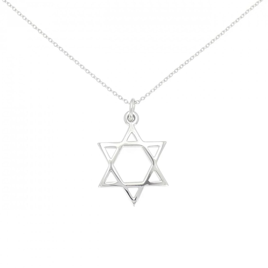 TIFFANY & CO. STAR OF DAVID NECKLACE: TIFFANY & Co. Star of David Necklace Brand: TIFFANY&Co. Necklace Type: TIFFANY&Co. Necklace Material: 750 white gold , Color: white Size: Actual Size Pendant length approx. x width approx.: