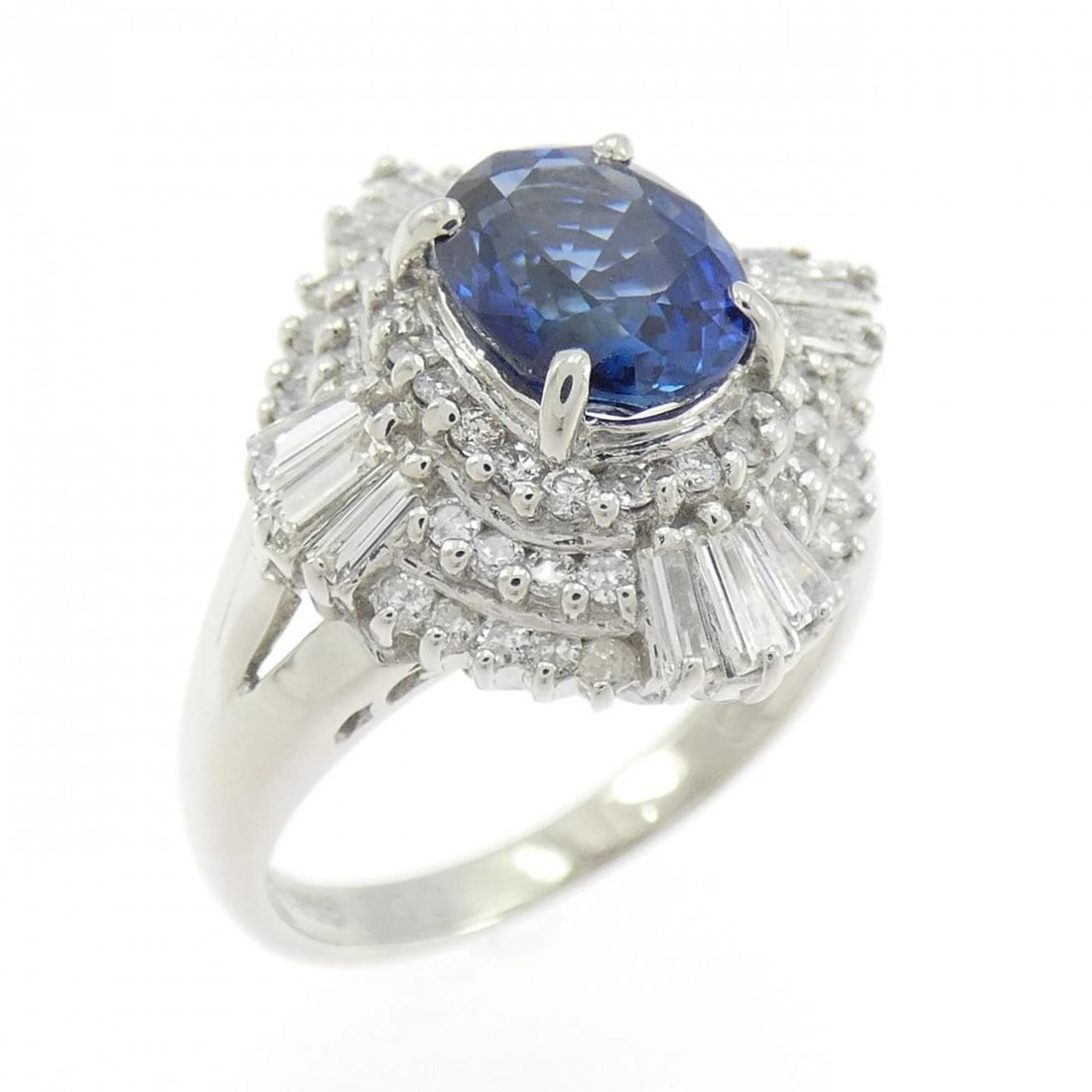 PT900 SAPPHIRE RING: PT900 Sapphire Ring Brand: Unbranded Type: Sapphire Ring Material: PT900, Main Stone/Creation Sapphire Color: platinum Size: US 5 1/4 Accessories: None Accessories Notice: When purchasing