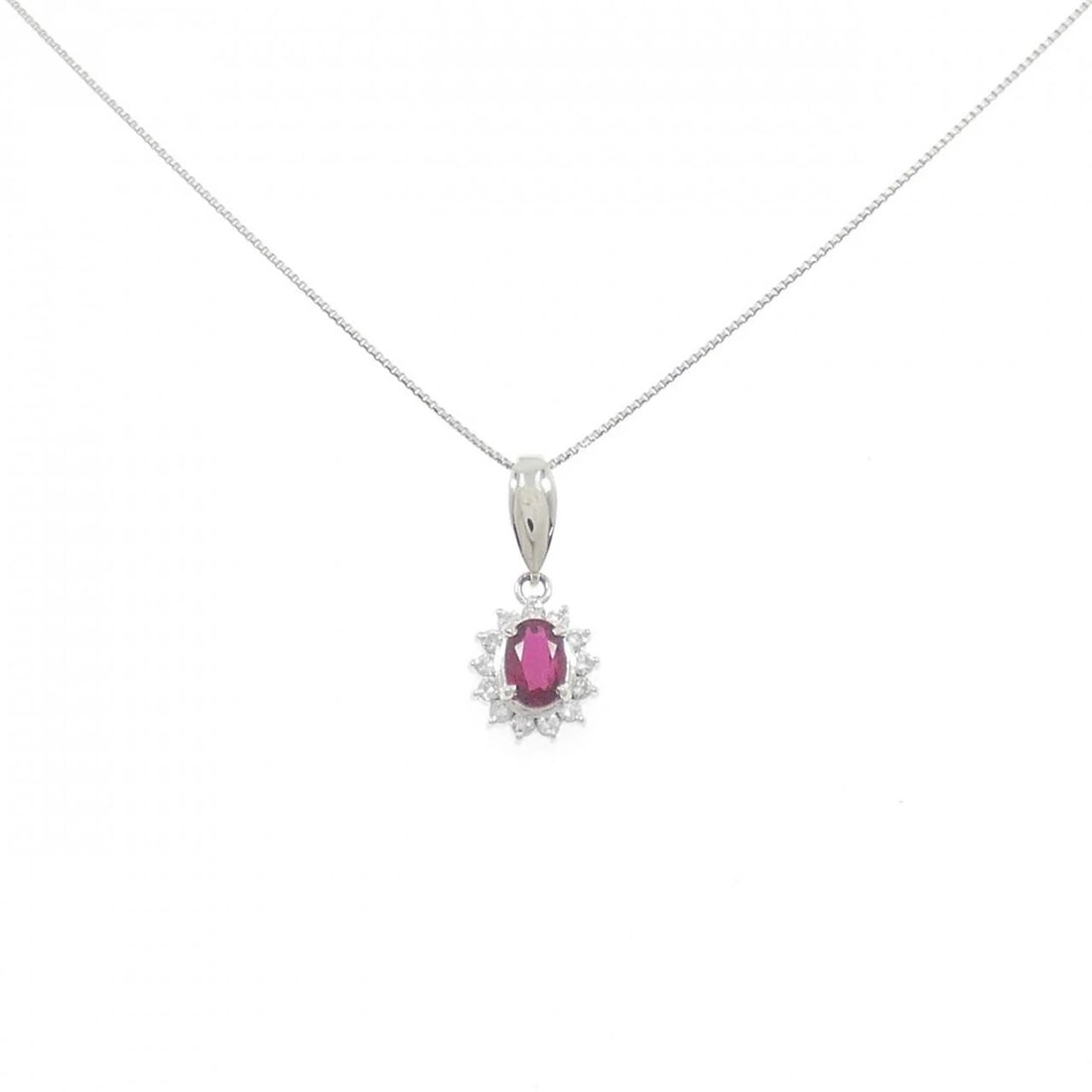 PT900/PT850 RUBY NECKLACE: PT900/PT850 Ruby Necklace Brand: Unbranded Type: Ruby Necklace Material: PT900/PT850, Color: platinum Size: Actual Size Pendant length approx. x width approx.: 17.3mmx7.5mm Chain maximum width app