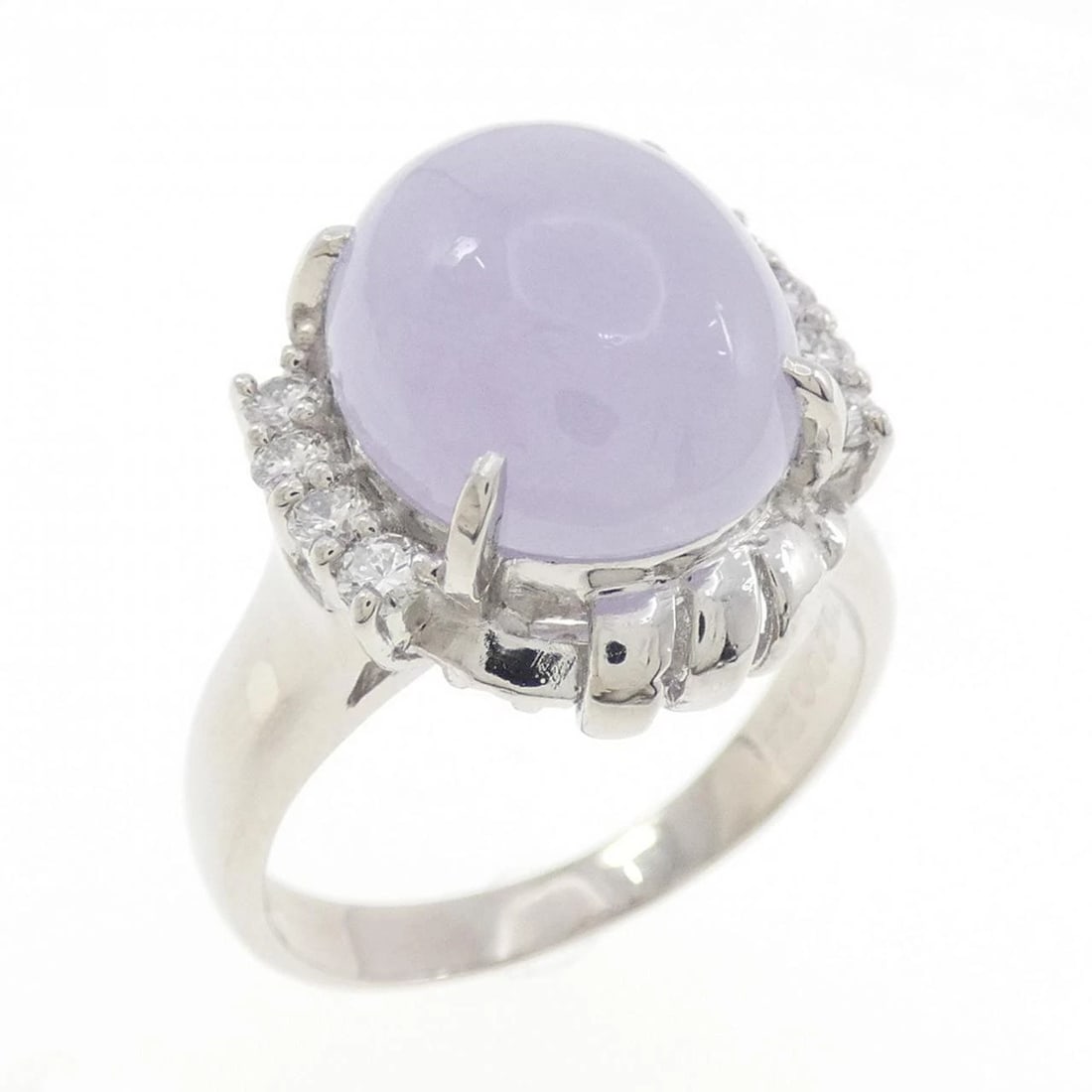PT900 LAVENDER JADEITE RING: PT900 Lavender Jadeite Ring Brand: Unbranded Type: Lavender Jade Ring Material: Platinum900, Main Stone/Creation Lavender Jadeite Color: Platinum Size: US 7 Accessories: None Accessories
