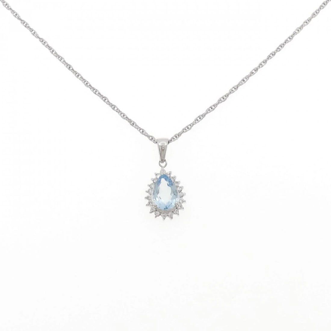 PT900/PT850 AQUAMARINE NECKLACE: PT900/PT850 Aquamarine Necklace Brand: Unbranded Type: Aquamarine Necklace Material: Platinum900/850, Main Stone/Creation Aquamarine Color: Platinum Size: Actual Size Pendant length approx. x