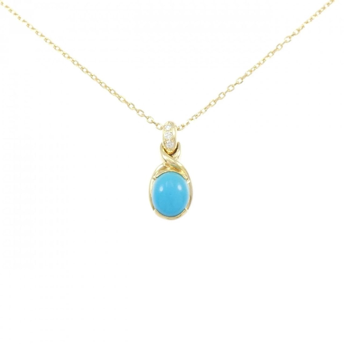 K18YG TURQUOISE NECKLACE: K18YG Turquoise Necklace Brand: Unbranded Type: Turquoise Necklace Material: K18 yellow gold, Main Stone/Creation Turquoise Color: Yellow Gold Size: Actual Size Pendant length approx. x width