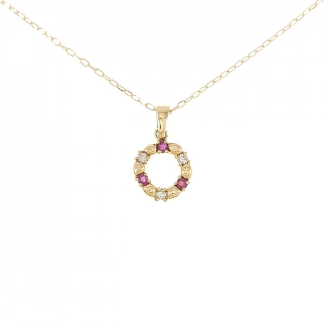 18K YELLOW GOLD RUBY NECKLACE: 18K Yellow Gold Ruby Necklace Brand: Unbranded Type: Ruby Necklace Material: K18 yellow gold, Main Stone/Creation Ruby Color: Yellow Gold Size: Actual Size Pendant length approx. x width