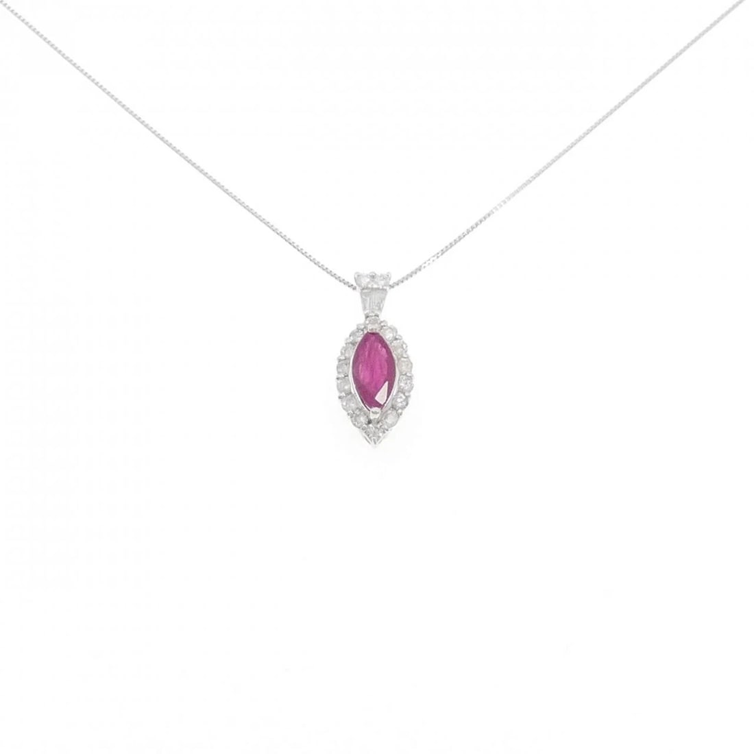 750WG/K18WG RUBY NECKLACE: 750WG/K18WG Ruby Necklace Brand: Unbranded Type: Ruby Necklace Material: 750 White Gold/18K White Gold, Main Stone/Creation Ruby Color: white gold Size: Actual Size Pendant length approx. x width
