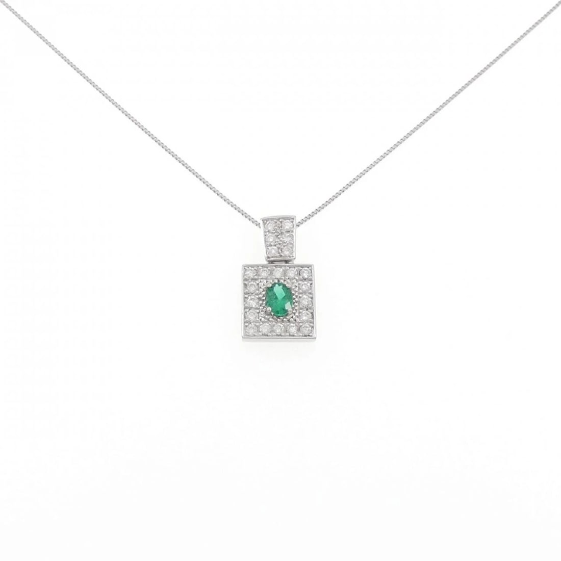 PT900/PT850 EMERALD NECKLACE: PT900/PT850 Emerald Necklace Brand: Unbranded Type: Emerald Necklace Material: Platinum900/850, Main Stone/Creation Emerald Color: Platinum Size: Actual Size Pendant length approx. x width