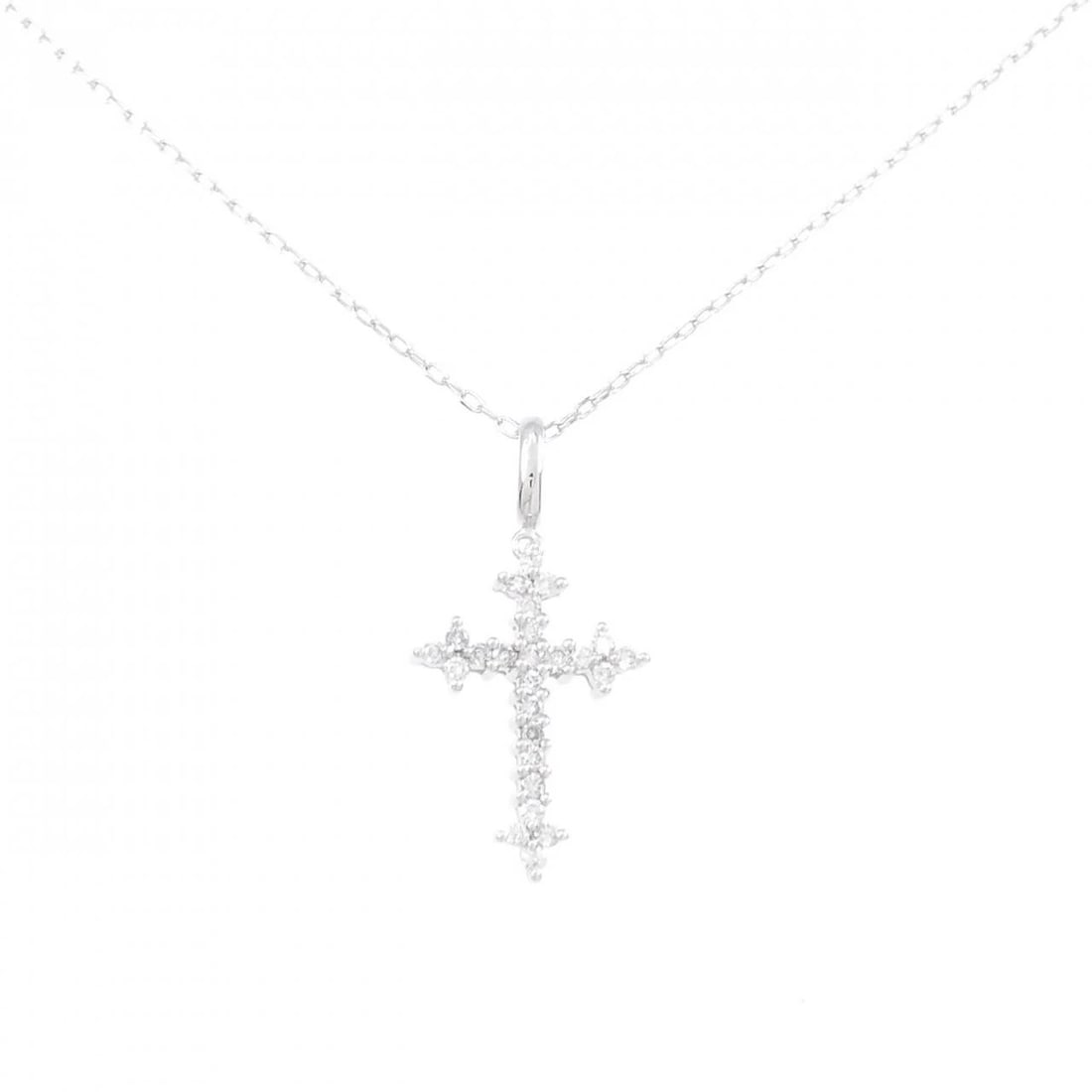 K18WG CROSS DIAMOND NECKLACE: K18WG Cross Diamond Necklace Brand: Unbranded Type: Diamond Necklace Material: K18 white gold, Main Stone/Creation Natural Color: white gold Size: 45cm,Actual Size Pendant length approx. x