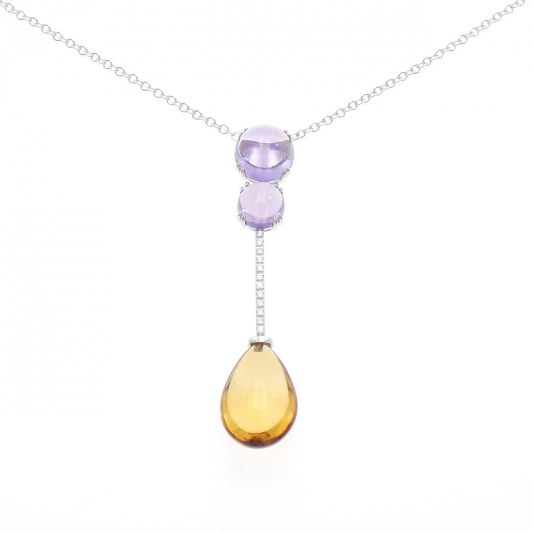 750WG COLOR STONE NECKLACE: 750WG Color Stone Necklace Brand: Unbranded Type: Amethyst Necklace Material: 750 white gold, Main Stone/Creation Amethyst Color: white gold Size: 38?40cm Actual Size Pendant length approx. x