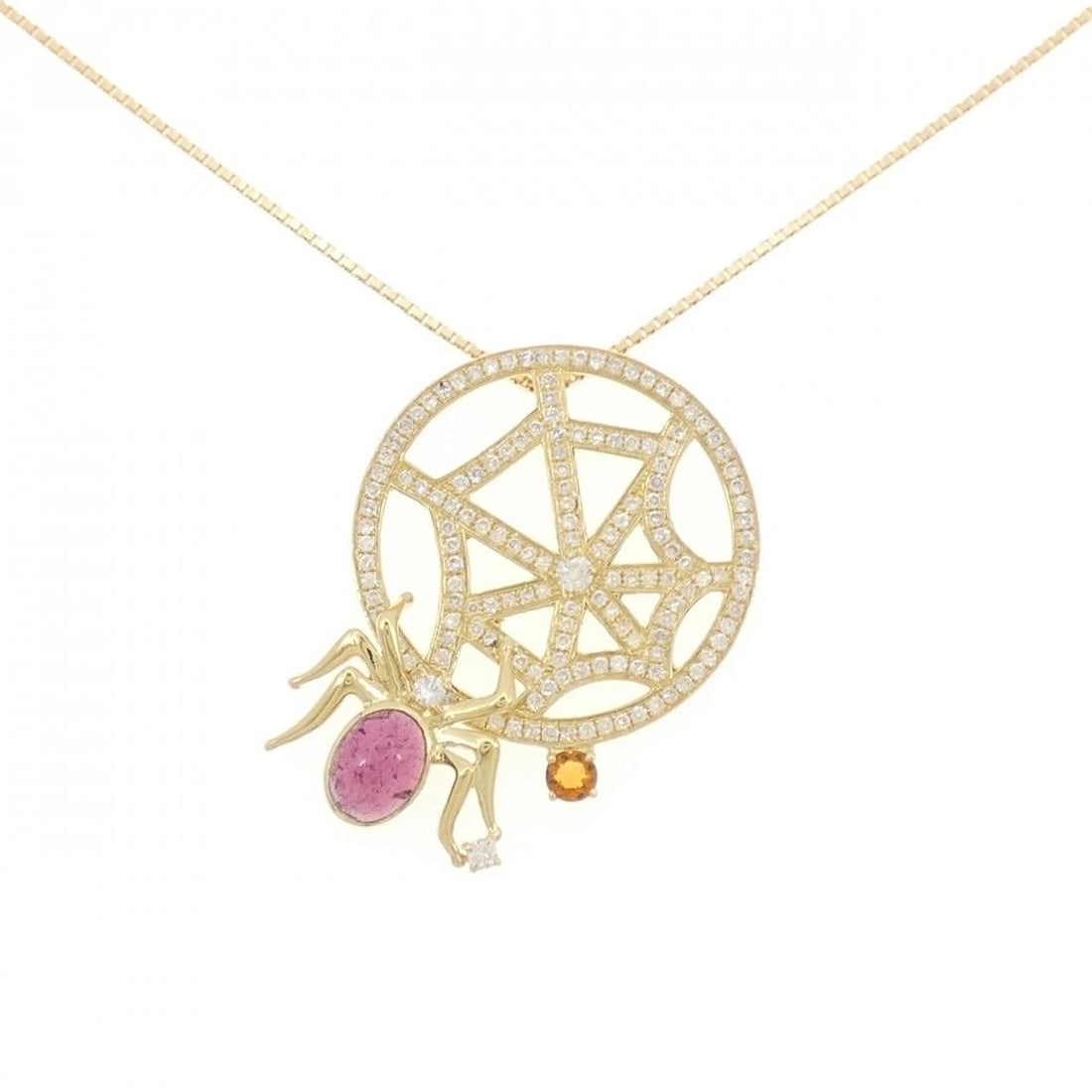 K18YG SPIDER COLOR STONE NECKLACE: K18YG Spider Color Stone Necklace Brand: Unbranded Type: Tourmaline Necklace Material: K18 yellow gold, Main Stone/Creation Tourmaline Color: yellow,gold Size: 45cm Actual Size Pendant length