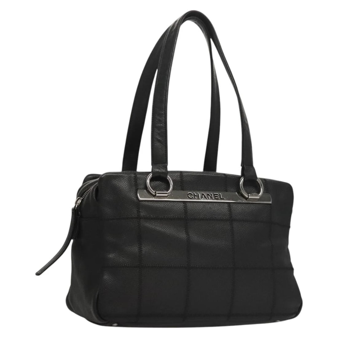 CHANEL CHOCO BAR LINE SHOULDER BAG CALF: CHANEL Choco Bar Line Shoulder Bag Calf Brand: CHANEL Type: Shoulder Bag Material: Caviar Skin Color: Black Size: W10.6 x H7.1 x D4.7inch(Approx) Shoulder Drop:9.1inch(Approx) Accessories: None