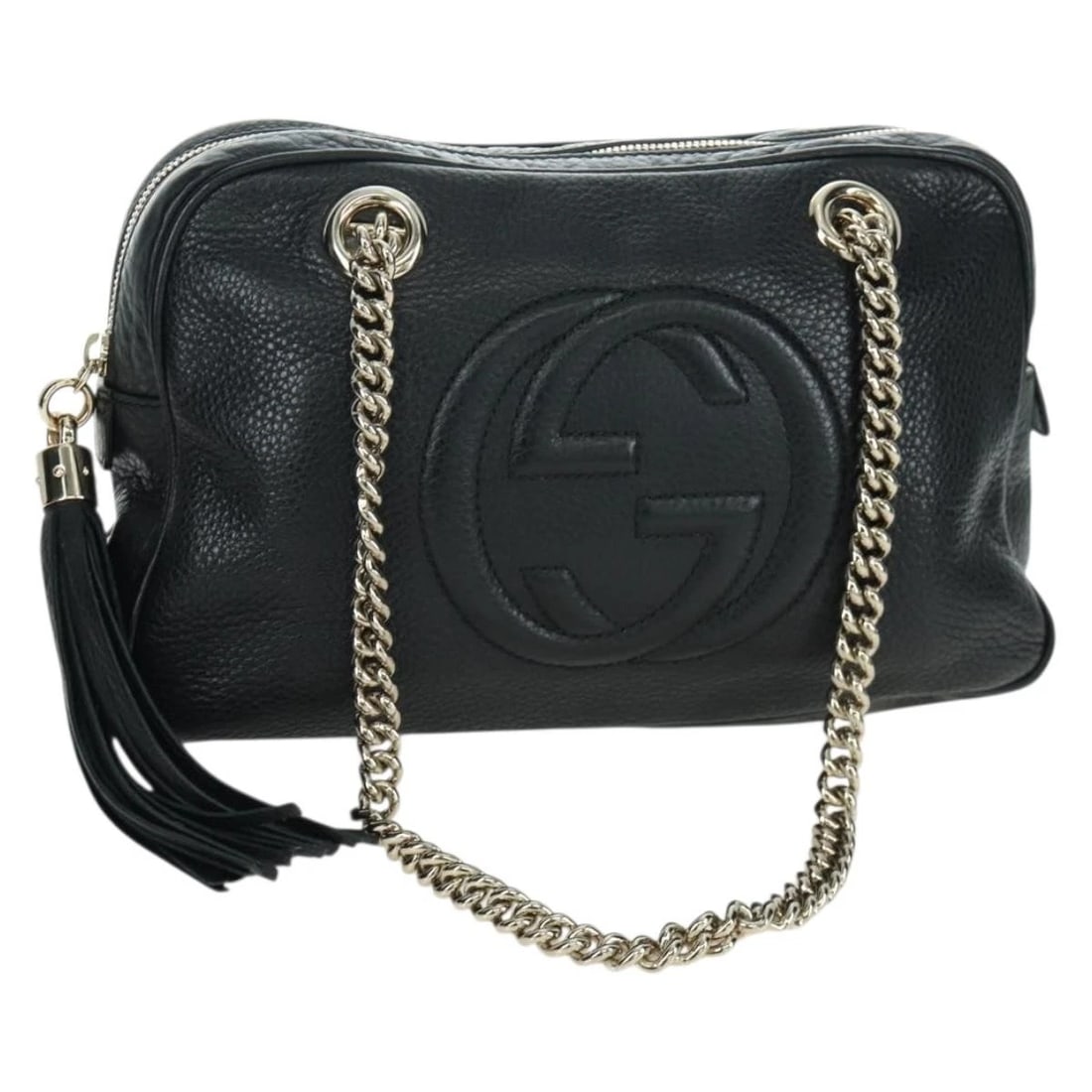 GUCCI CHAIN SOHO SHOULDER BAG LEATHER BLACK GOLD: GUCCI Chain Soho Shoulder Bag Leather Black Gold Brand: GUCCI Type: Shoulder Bag Material: Leather Color: Black/Gold Size: W10.6 x H5.9 x D3.1inch(Approx) Shoulder Drop:9.1inch(Approx) Accessorie