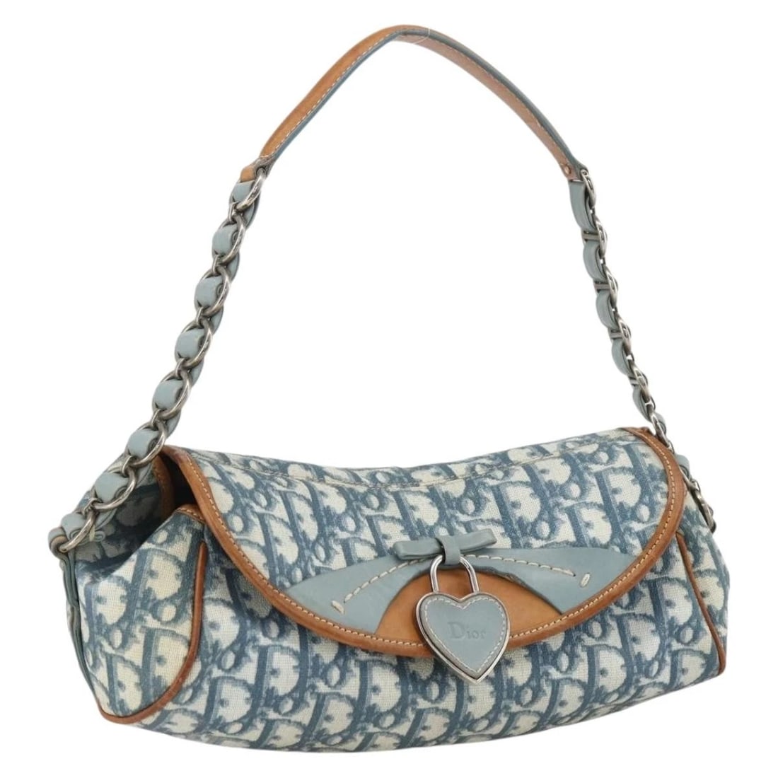 CHRISTIAN DIOR CHAIN TROTTER CANVAS ROMANTIC BAG: Christian Dior Chain Trotter Canvas Romantic Bag Brand: Christian Dior Type: Shoulder Bag Material: Trotter Canvas Color: Blue/Silver Size: W9.8 x H4.7 x D2.8inch(Approx) Shoulder Drop:7.9inch(App