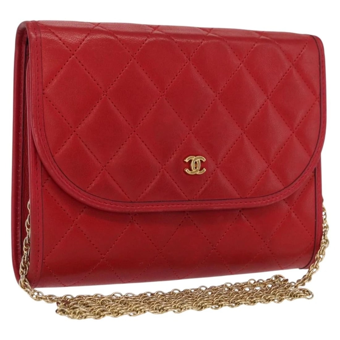 CHANEL MATELASSE CHAIN SHOULDER BAG: CHANEL Matelasse Chain Shoulder Bag Brand: CHANEL Type: Shoulder Bag Material: Lamb Skin Color: Red/Gold Size: W6.7 x H5.1 x D1.2inch(Approx) Shoulder Drop:18.5inch(Approx) Accessories: None <