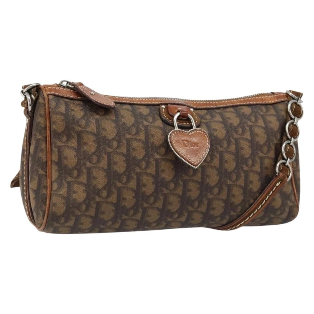 CHRISTIAN DIOR TROTTER CANVAS ROMANTIC CHAIN BAG: Christian Dior Trotter Canvas Romantic Chain Bag Brand: Christian Dior Type: Shoulder Bag Material: PVC Leather/Trotter Canvas Color: Brown/Silver Size: W10.2 x H5.1 x D2.8inch(Approx) Shoulder Dr