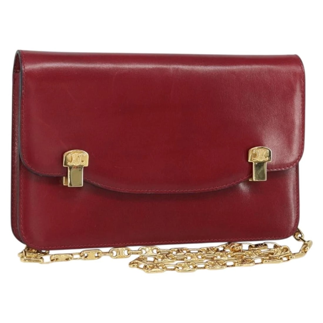 CELINE CHAIN SHOULDER BAG LEATHER RED: CELINE Chain Shoulder Bag Leather Red Brand: CELINE Type: Shoulder Bag Material: Leather Color: Red/Gold Size: W9.1 x H5.9 x D1.2inch(Approx) Shoulder Drop:16.5inch(Approx) Accessories: None <