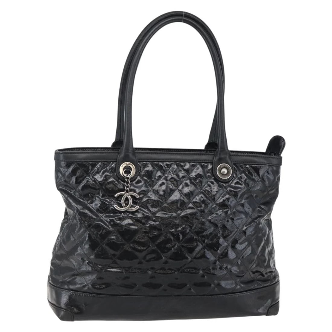 CHANEL TOTE BAG COATED CANVAS BLACK SILVER: CHANEL Tote Bag Coated Canvas Black Silver Brand: CHANEL Type: Tote Bag Material: Coated Canvas Color: Black/Silver Size: W14.2 x H11.0 x D4.7inch(Approx) Handle Drop:8.7inch(Approx) Accessories: