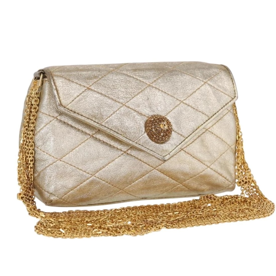 CHANEL MATELASSE SINGLE FLAP CHAIN SHOULDER BAG: CHANEL Matelasse Single Flap Chain Shoulder Bag Brand: CHANEL Type: Shoulder Bag Material: Leather Color: Gold Size: W6.7 x H3.9 x D2.4inch(Approx) Shoulder Drop:16.5inch(Approx) Accessories: Non
