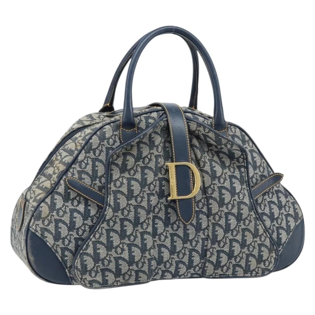 CHRISTIAN DIOR TROTTER CANVAS DOUBLE SADDLE HAND BAG: Christian Dior Trotter Canvas Double Saddle Hand Bag Brand: Christian Dior Type: Hand Bag Material: Trotter Canvas Color: Navy/Gold Size: W15.7 x H9.1 x D4.7inch(Approx) Handle Drop:4.7inch(Approx