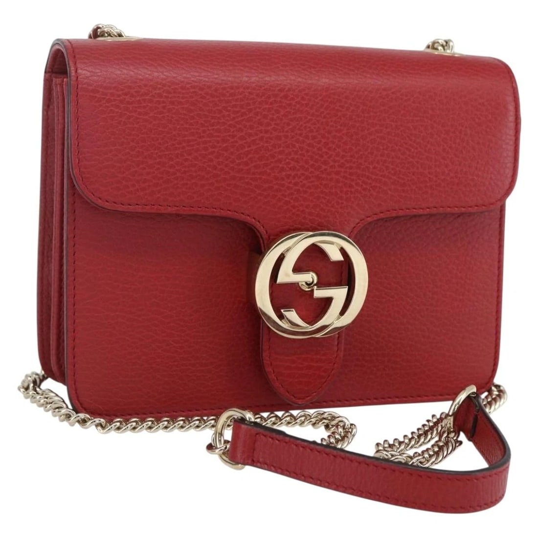 GUCCI CHAIN INTERLOCKING SHOULDER BAG LEATHER RED: GUCCI Chain Interlocking Shoulder Bag Leather Red Brand: GUCCI Type: Shoulder Bag Material: Leather Color: Red/Gold Size: W7.9 x H5.5 x D2.8inch(Approx) Shoulder Drop:22.4inch(Approx) Accessories