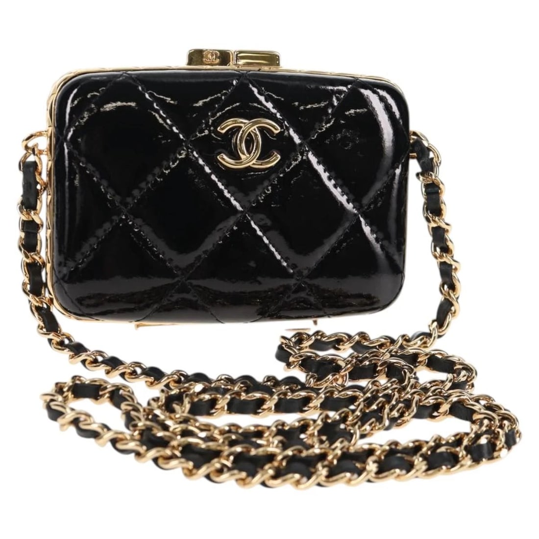 CHANEL CHAIN SHOULDER BAG PATENT LEATHER BLACK: CHANEL Chain Shoulder Bag Patent leather Black Brand: CHANEL Type: Shoulder Bag Material: Patent Leather Color: Black/Gold Size: W4.3 x H2.8 x D0.8inch(Approx) Shoulder Drop:21.3inch(Approx) Acce