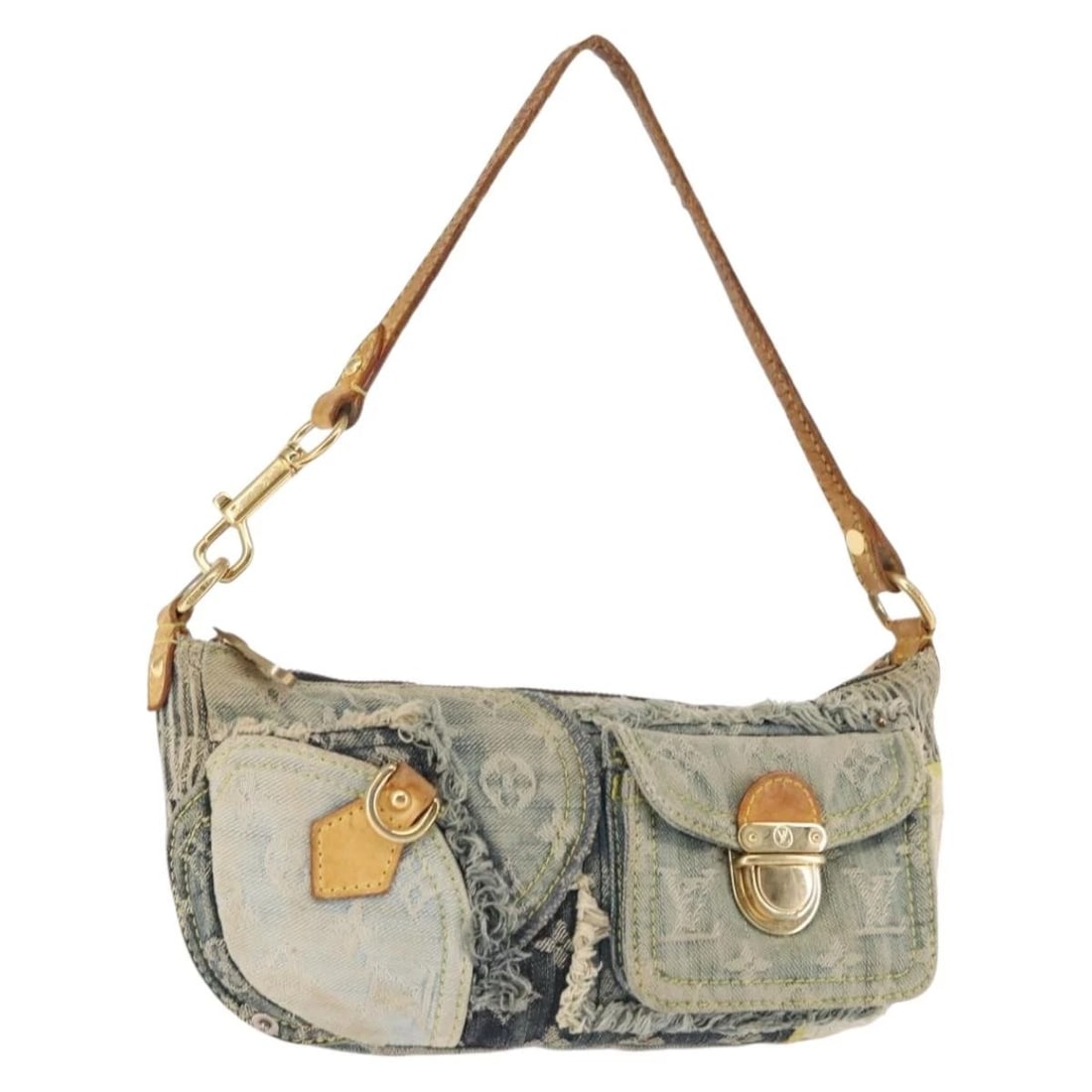 LOUIS VUITTON MONOGRAM DENIM POUCH SHOULDER BAG: LOUIS VUITTON Monogram Denim Pouch Shoulder Bag Brand: LOUIS VUITTON Type: Shoulder Bag Material: Monogram Denim Canvas Color: Blue Size: W11.8 x H5.9 x D2.4inch(Approx) Accessories: None