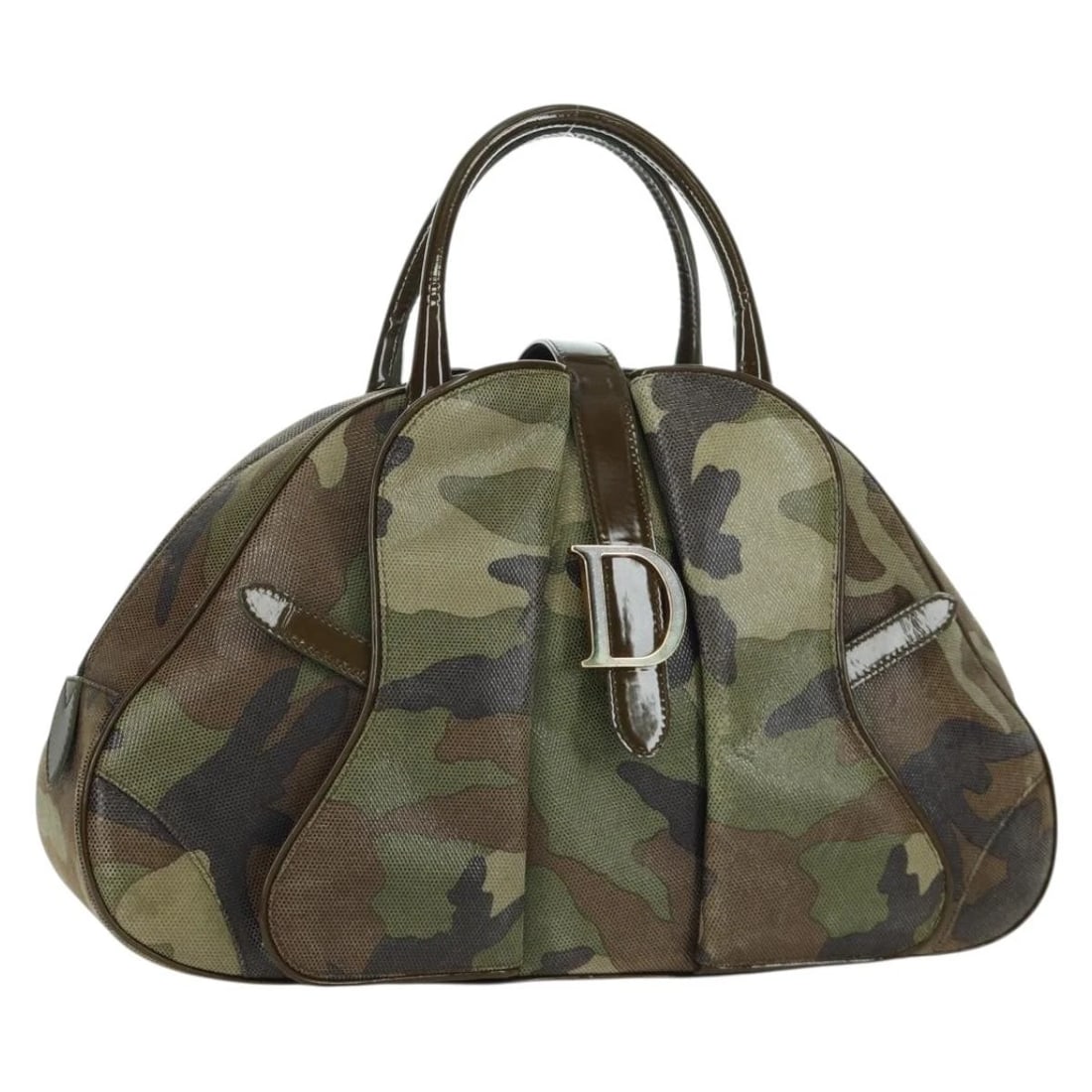 CHRISTIAN DIOR DOUBLE SADDLE CAMOUFLAGE BAG: Christian Dior Double Saddle Camouflage Bag Brand: Christian Dior Type: Hand Bag Material: Leather Color: Green/Gold Size: W15.7 x H9.8 x D4.7inch(Approx) Handle Drop:4.3inch(Approx) Accessories: