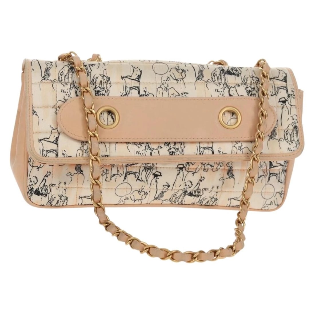 CHANEL CHOCO BAR LINE CHAIN BAG LEATHER COTTON BEIGE: CHANEL Choco Bar Line Chain Bag Leather Cotton Beige Brand: CHANEL Type: Shoulder Bag Material: Leather Color: Beige/Gold Size: W9.8 x H5.1 x D2.8inch(Approx) Shoulder Drop:9.4 - 17.3inch(Approx)