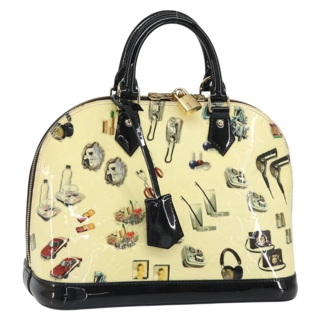 LOUIS VUITTON VERNIS STICKER PRINT ALMA PM HAND BAG: LOUIS VUITTON Vernis Sticker Print Alma PM Hand Bag Brand: LOUIS VUITTON Type: Hand Bag Material: Patent Leather Color: White Size: W12.6 x H10.2 x D6.3inch(Approx) Accessories: None Acces