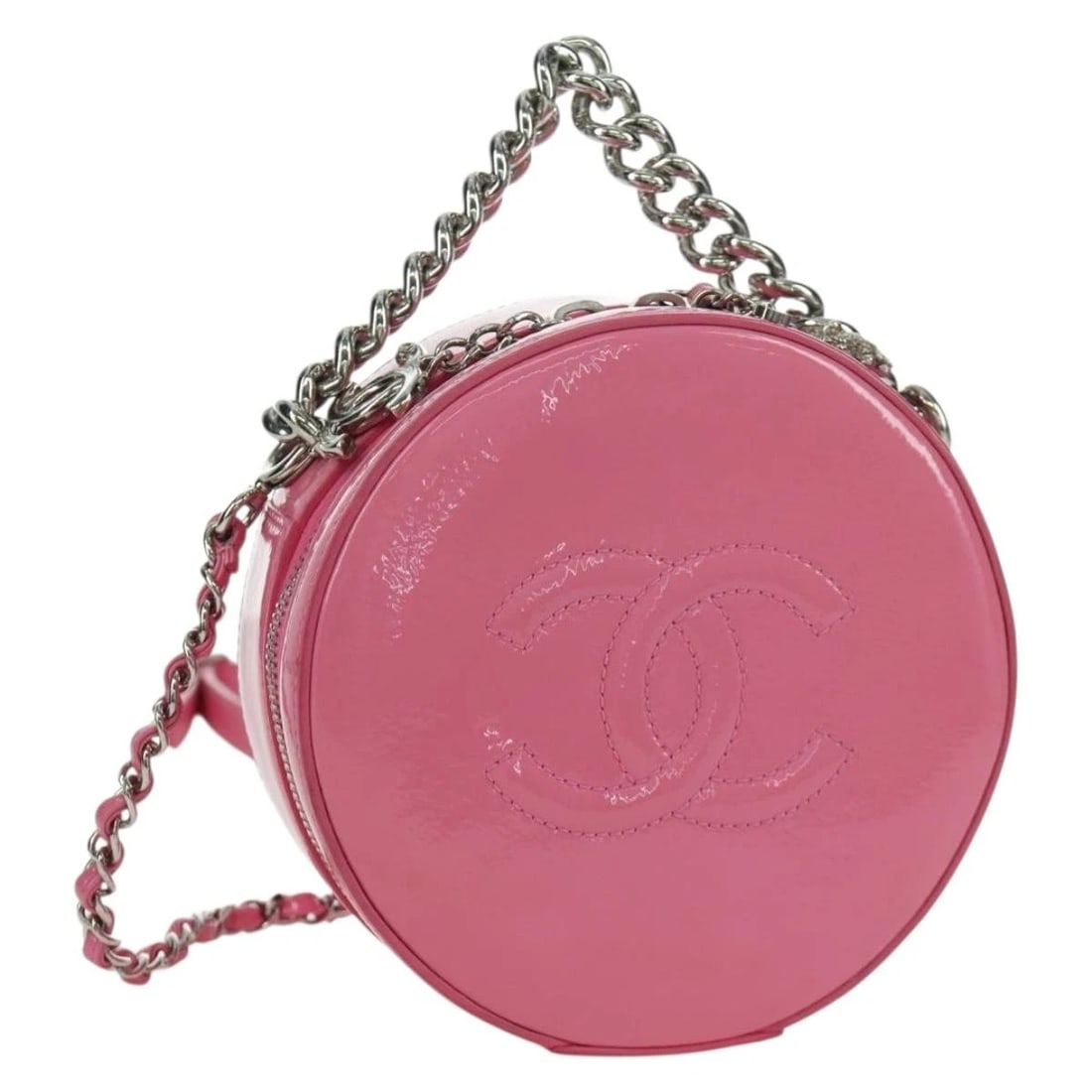 CHANEL CHAIN SHOULDER BAG PATENT LEATHER: CHANEL Chain Shoulder Bag Patent leather Brand: CHANEL Type: Shoulder Bag Material: Patent Leather Color: Pink/Silver Size: W5.9 x H5.9 x D2.4inch(Approx) Shoulder Drop:21.7 - 23.6inch(Approx) Ac