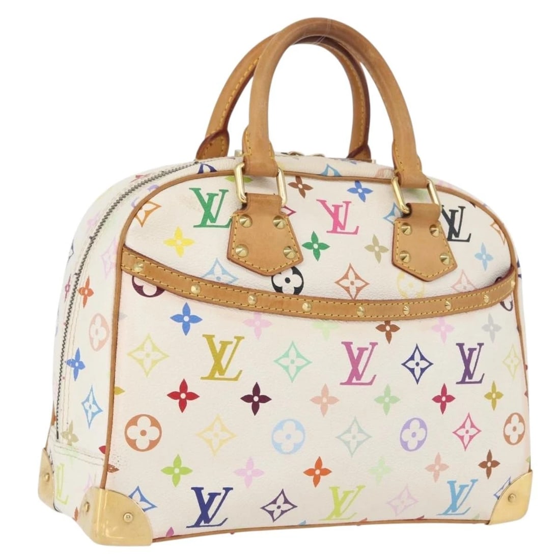 LOUIS VUITTON MONOGRAM MULTICOLOR TROUVILLE BAG: LOUIS VUITTON Monogram Multicolor Trouville Bag Brand: LOUIS VUITTON Type: Hand Bag Material: Monogram Multicolor Canvas Color: White Size: W11.0 x H8.3 x D4.3inch(Approx) Accessories: None
