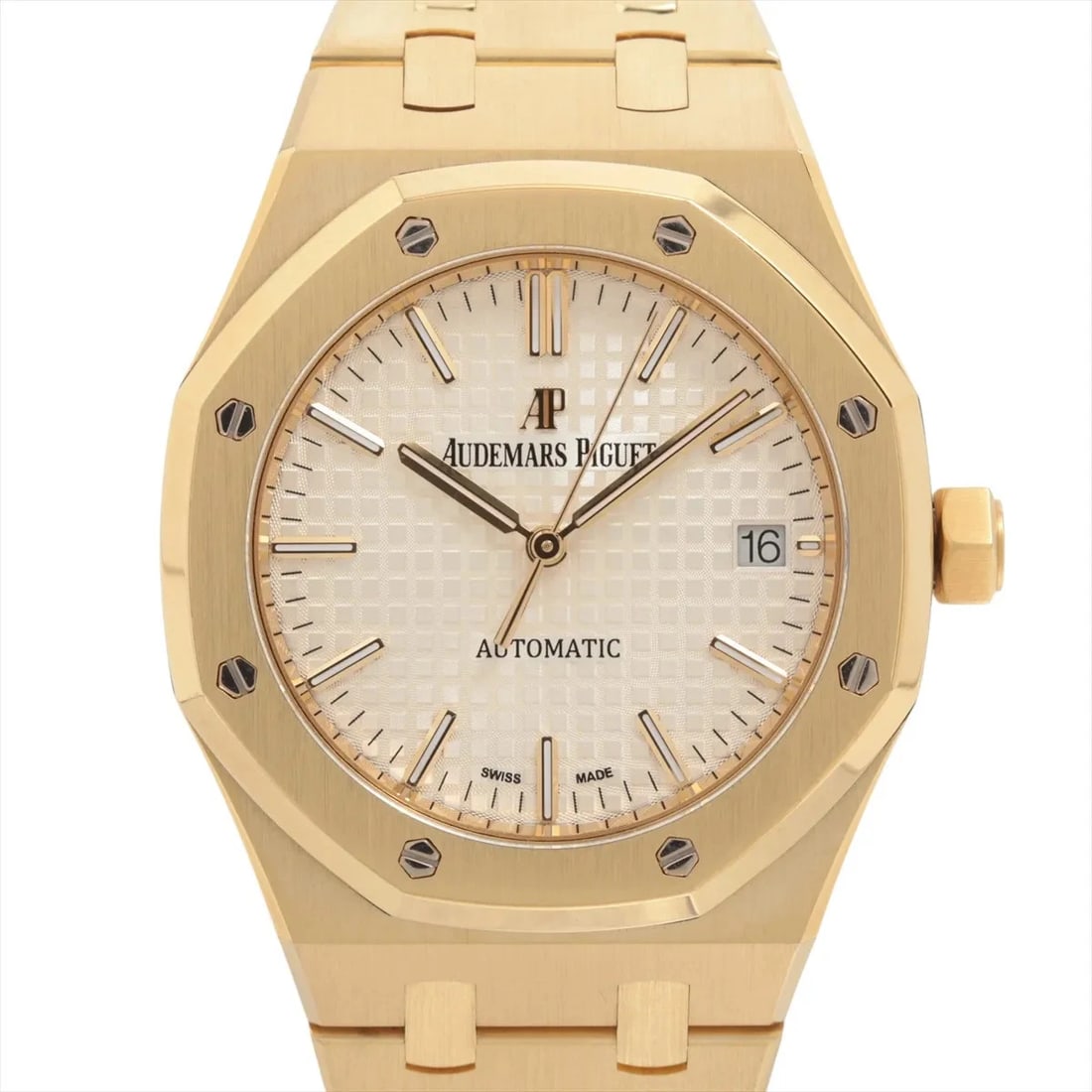 AUDEMARS PIGUET ROYAL OAK YG SILVER: Audemars Piguet Royal Oak YG Silver Brand: Audemars Piguet Type: Wristwatch Material: YG Color: Dial Color Silver Size: Case:W1.2 x H1.2inch / W37 x H37 Circumference of Wrist:6.7inch / 17 