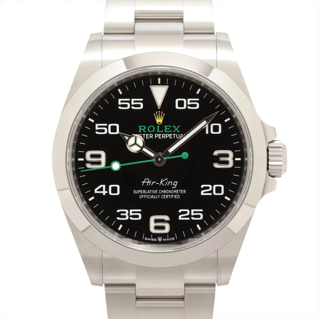 ROLEX AIR KING SS BLACK: Rolex Air King SS black Brand: Rolex Type: Wristwatch Material: SS Color: Dial Color Black Size: Case:W1.6 x H1.6inch / W40 x H40 Circumference of Wrist:6.9inch / 17.5 Accessories: None