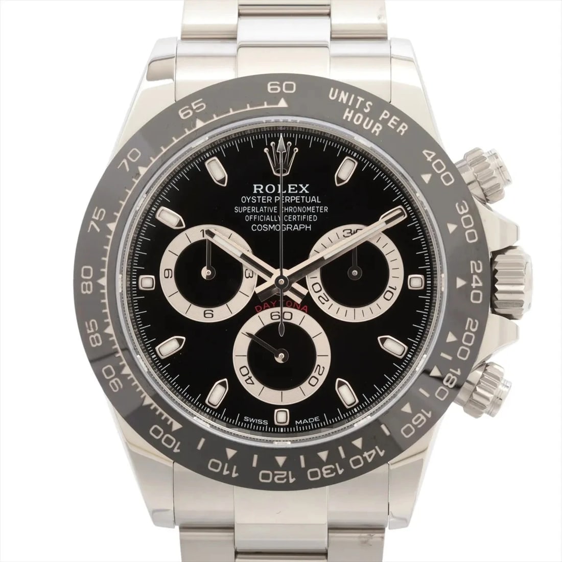 ROLEX COSMOGRAPH SS BLACK: Rolex Cosmograph SS black Brand: Rolex Type: Wristwatch Material: SS Color: Dial Color Black Size: Case:W1.6 x H1.6inch / W40 x H40 Circumference of Wrist:6.9inch / 17.5 Accessories: None